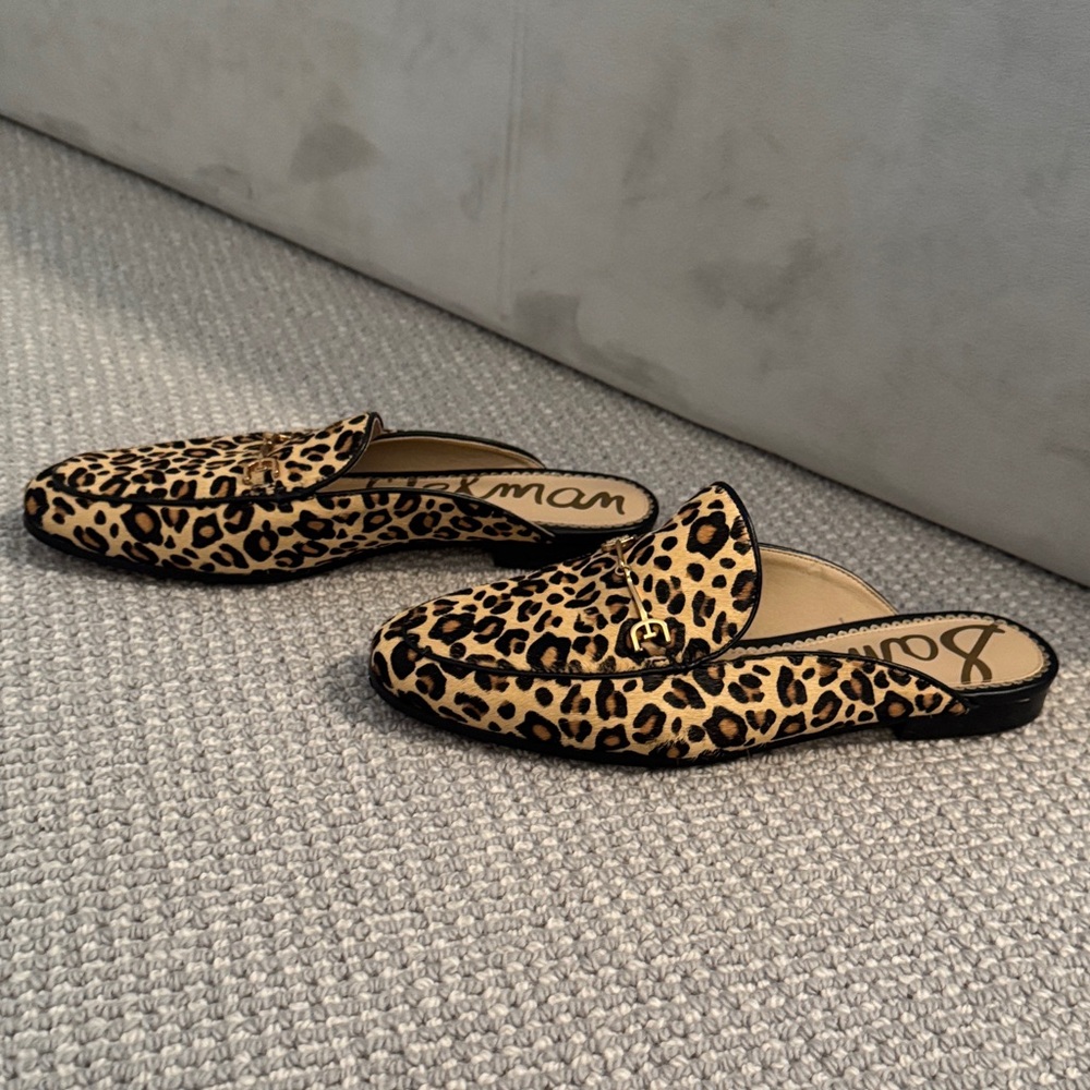 Sam Edelman Leopard Print Mule Slides in Tan and Black - Picture 2 of 2
